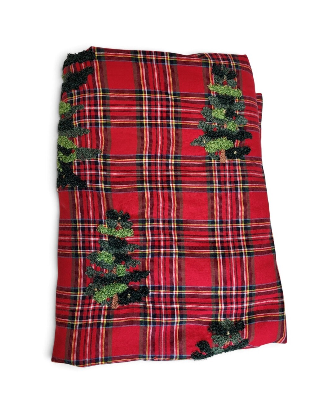 Pottery Barn Elliott Embroidered Tree Plaid Christmas Duvet Cover Full/Queen
